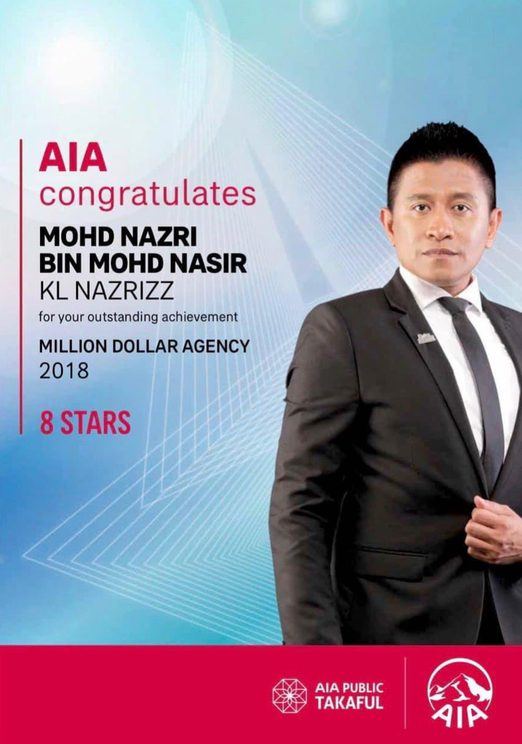 AIA congratulates Mohd Nazri Mohd Nasir, Million Dollar Agency 2018, 8 Stars